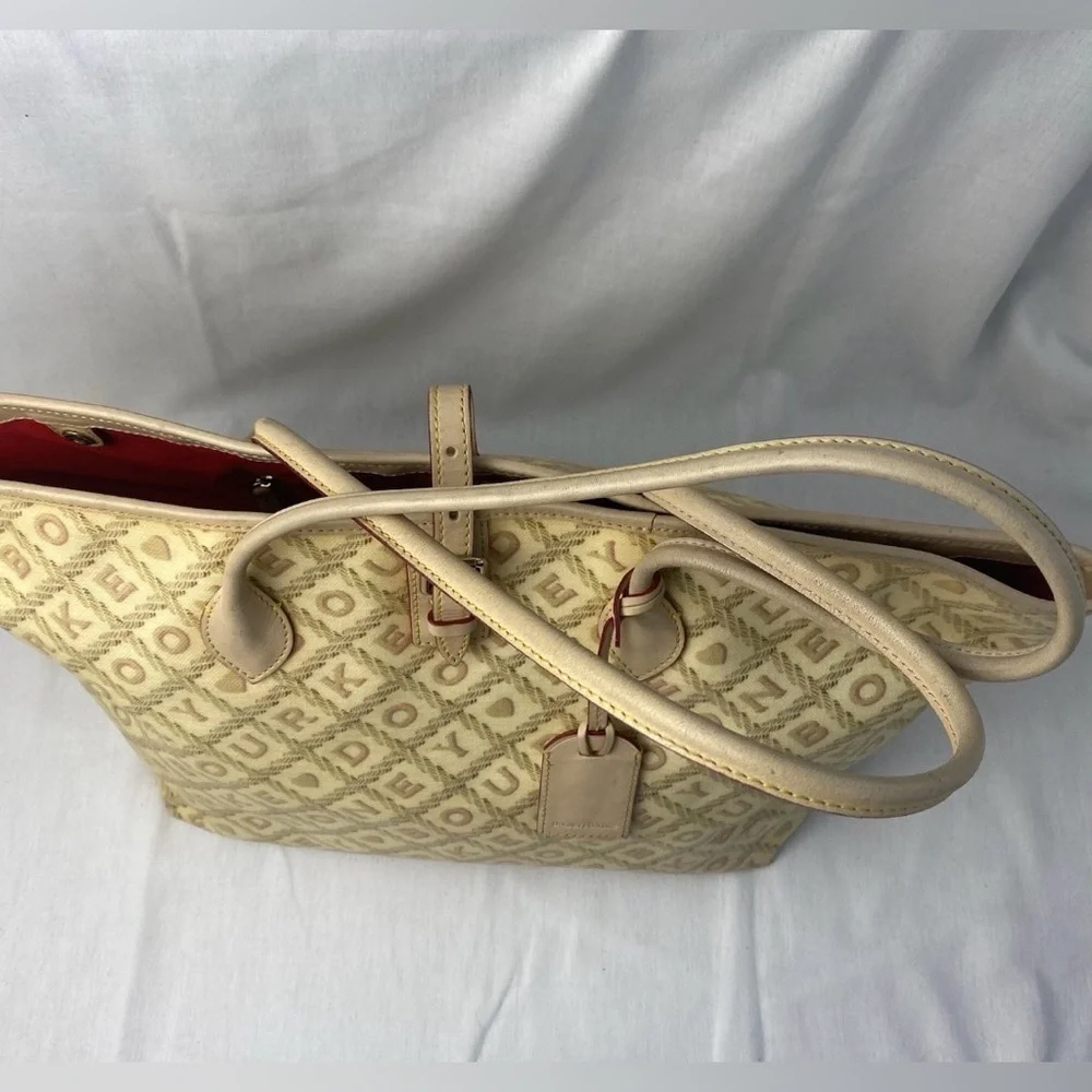 Dooney & Bourke Beige Monogram Tote Canvas Leather Trim Shoulder Bag Large - Picture 5 of 7